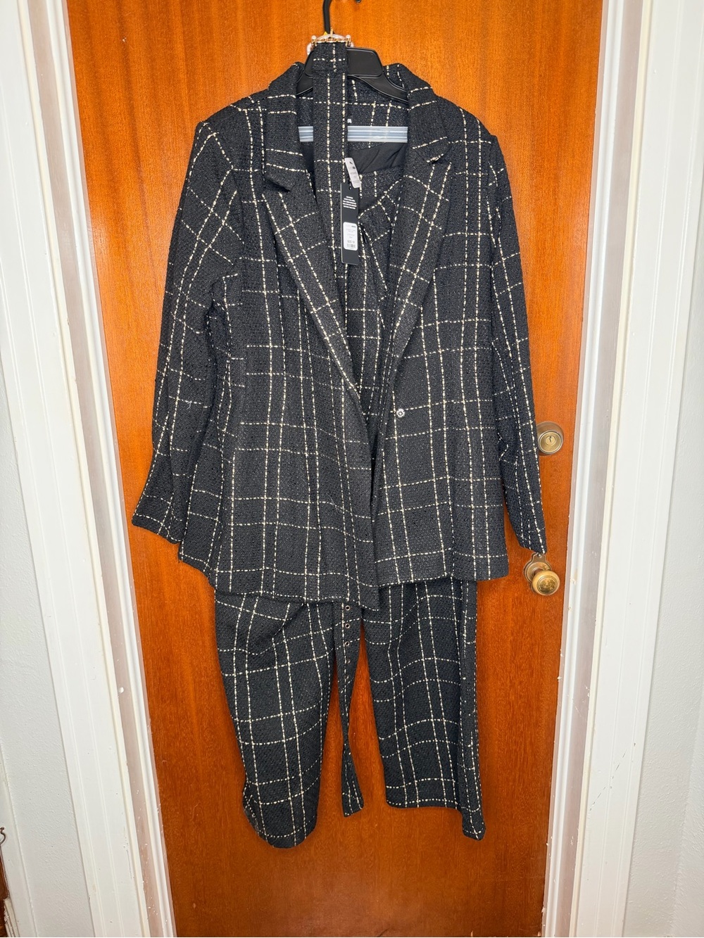 Fashion Nova Black Windowpane Plaid Pantsuit